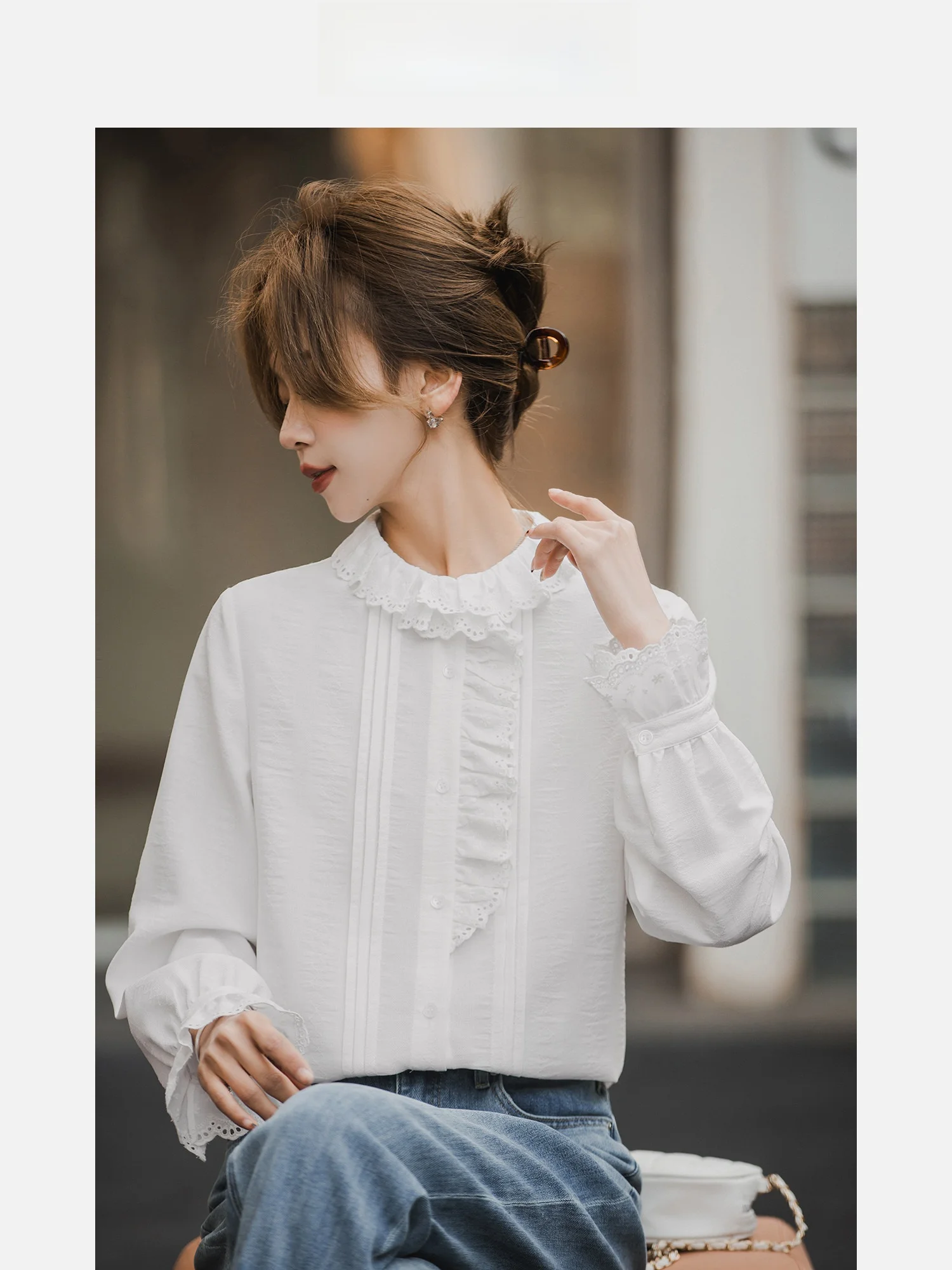 

Sweet Lace Collar irt for Women by Little Valley Daisy 2026 Spring New Sle Agel Versatile Top Skin-friendly Breathable