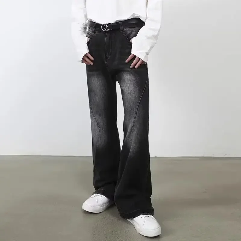 

Vintage Distressed Side Pleat Jeans Men's High Street Loose Wide Leg Slightly Flared Long Pants Fashion Y2k Men Clothing