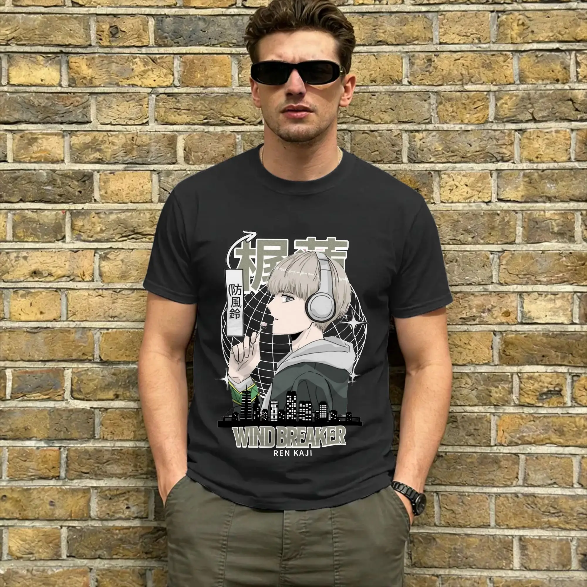 Wind Breaker Men's T Shirt Ren Kaji Novelty Tee Shirt Short Sleeve Crewneck T-Shirts Cotton Birthday Gift Clothing