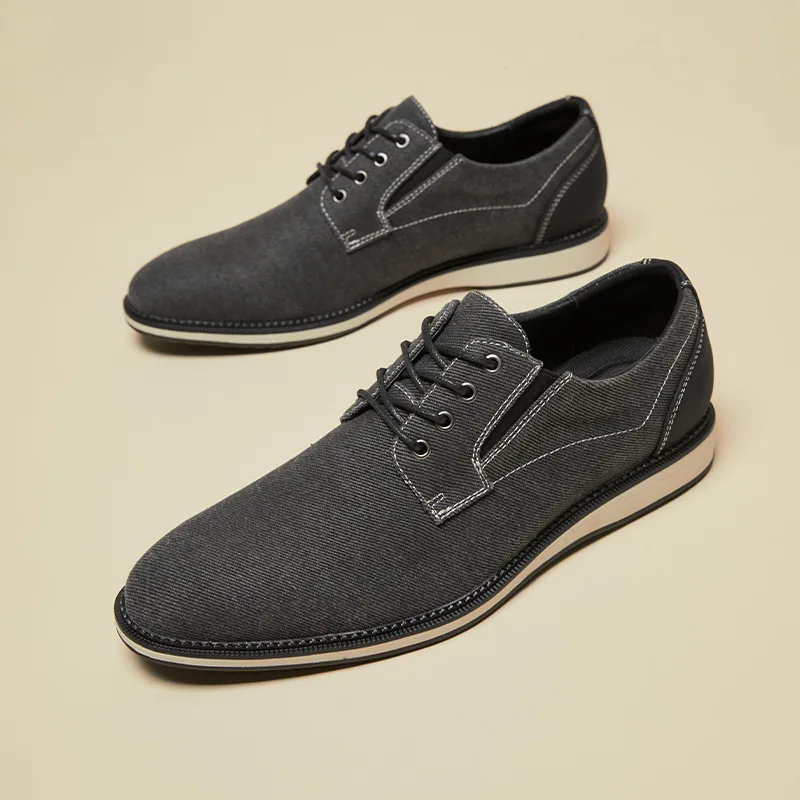 

2024 New Business Pointed Men's Lace Up Canvas Breathable Casual Men's Vulcanize Leather Shoes Slip Loafers Oxford кроссовки муж