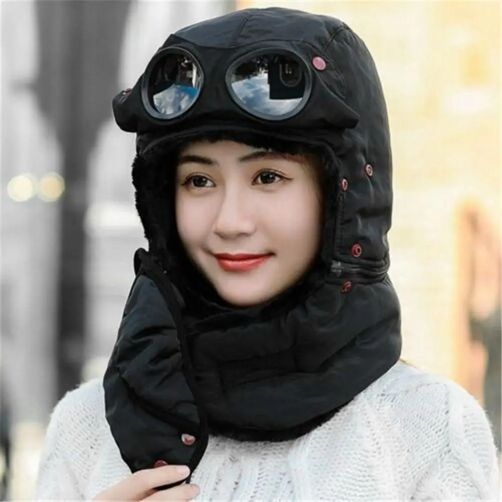 Full Face Head Cover Women Man Winter Warm with Glasses Mask Windproof Beanies Cycling Caps Thermal Trapper Hat