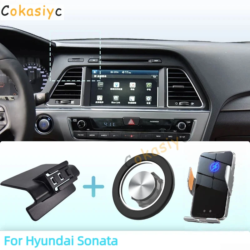 Suporte de Telefone Magnético para Carro Feito Sob Medida para Hyundai Sonata LF 2015-2017 2018 2019 com Carregamento Sem Fio e Sensor Inteligente