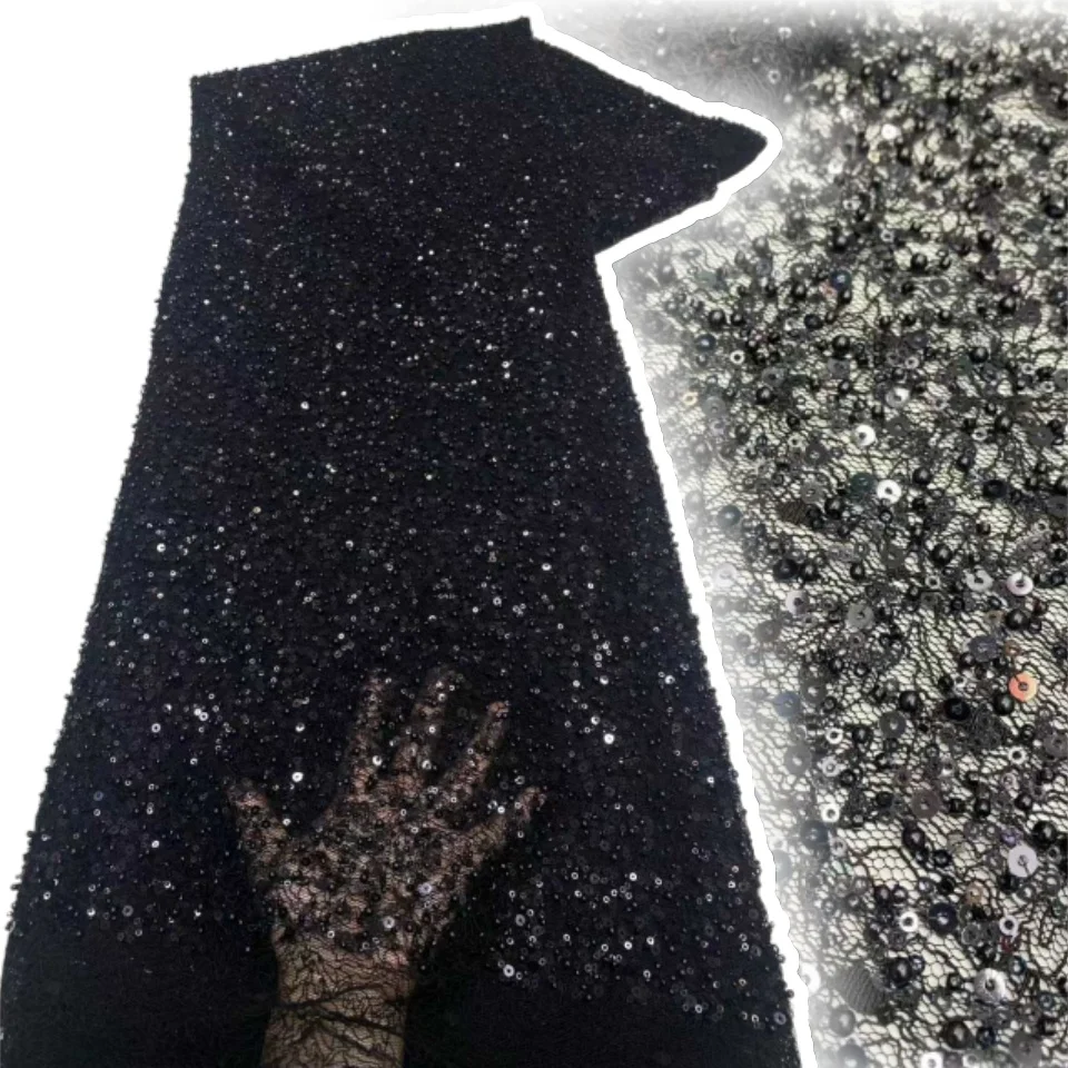 

Madison New Design Beaded Lace Fabric Luxury Beads Lace Embroidery French Nigerian Sequins Tulle Lace Fabric for Wedding CC1444