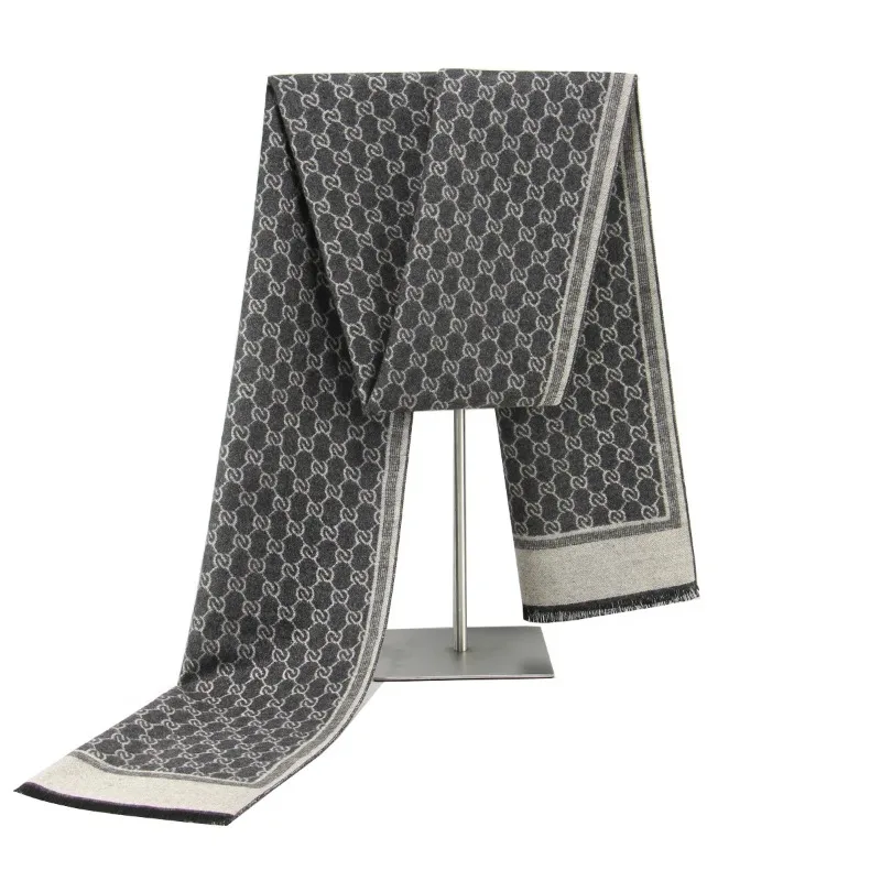 2025 العلامة التجارية مصمم الشتاء الكشمير وشاح الرجال الفاخرة خطابات طباعة الباشمينا الأوشحة موضة رجال الأعمال الرقبة لينة الدافئة وشاح