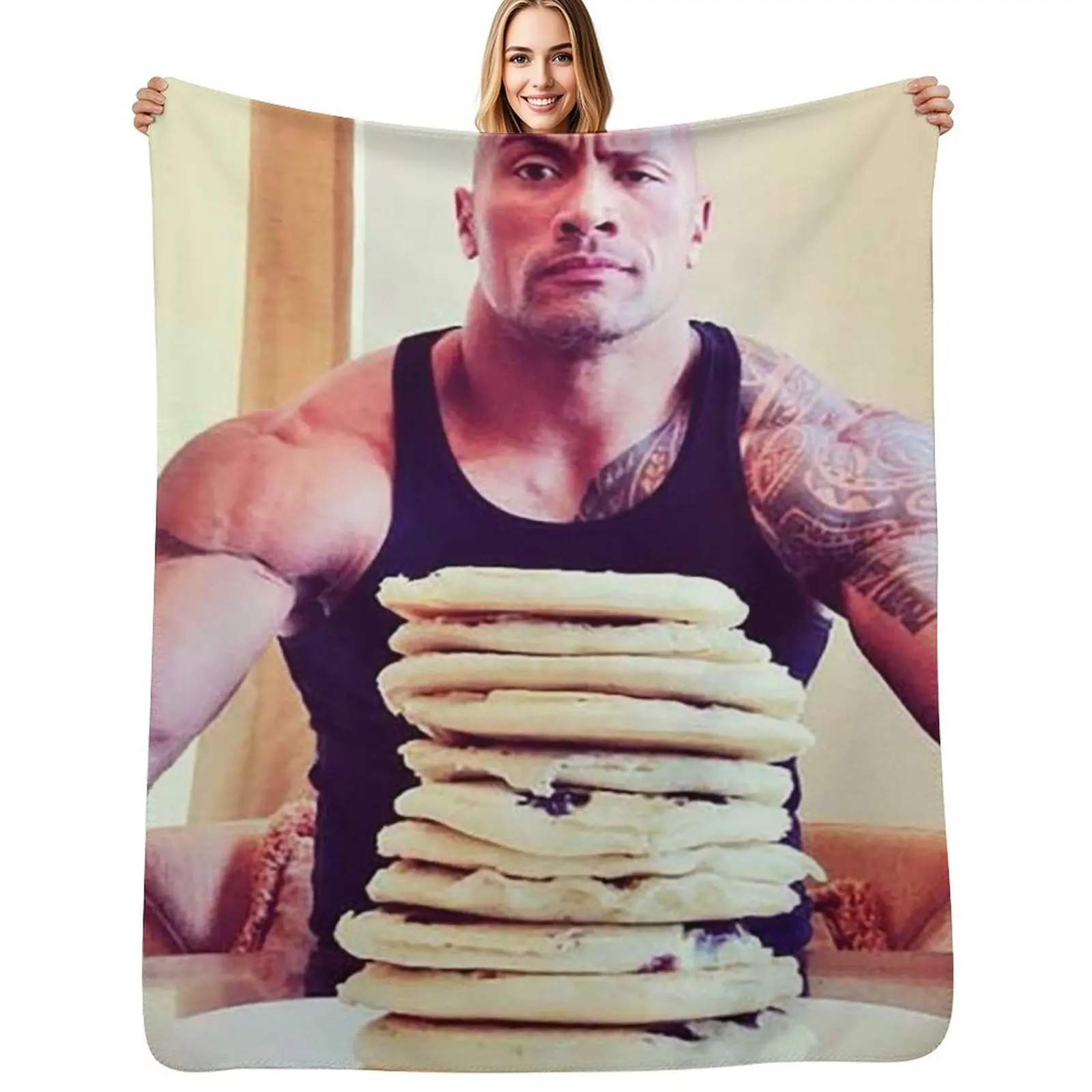 

Dwayne The Rock Johnson Eating Blueberry Pancakes Throw Blanket Personalized Gift bed plaid Thin For Decorative Sofa Blanket