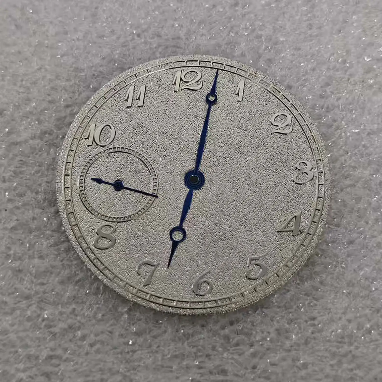 37mm Frosted Texture Silver Watch Dial with Hands Replacement Dial for ETA6497 ST3600 Movements