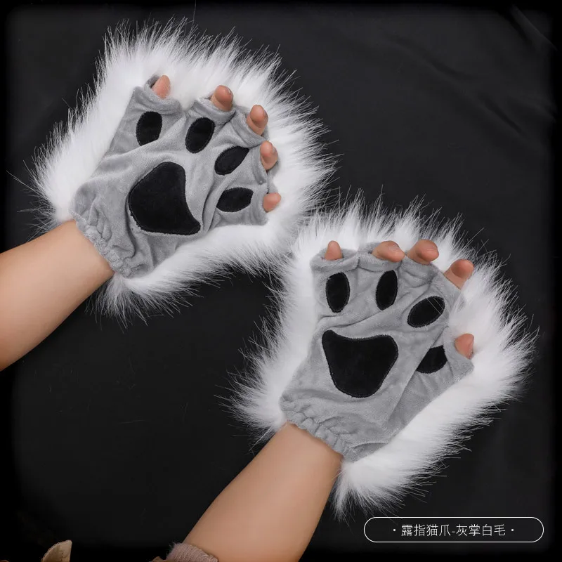 手作りぬいぐるみ猫の足手袋ハーフフィンガーロリータネコミニコスプレアクセサリーかわいいかわいい着用可能な爪ライブストリーミング用 ​