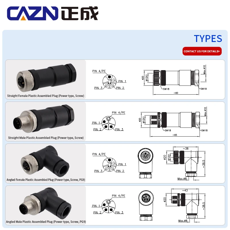 

Factory wholesales M12 Plastic Straight Angled Assembled Connectors M12 L Code Type Male Female PG9 PG11 Metal Connectors