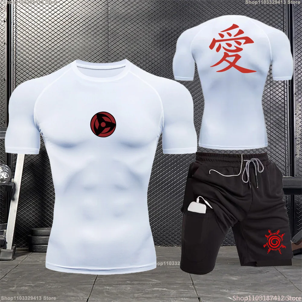 Men's Summer Quick-Drying Printed Suit Basketball Tennis Sports Training Sportswear Compression Casual T-Shirt Shorts S-3XL