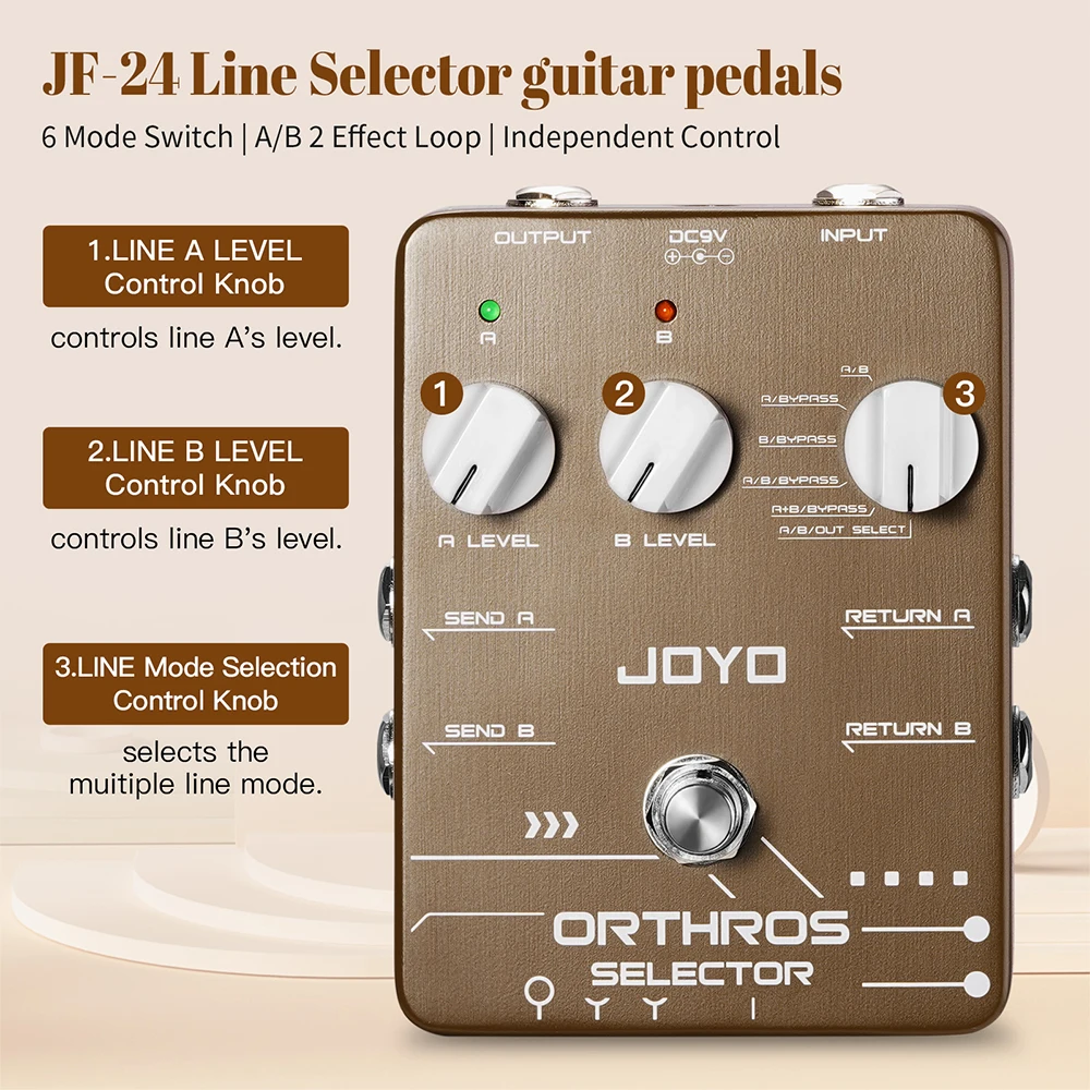 JOYO JF-24 ORTHROS SELECTOR Line Selector Guitar Pedal A/B 2 Line Loops Independent Control Connect Different Effects Pedals