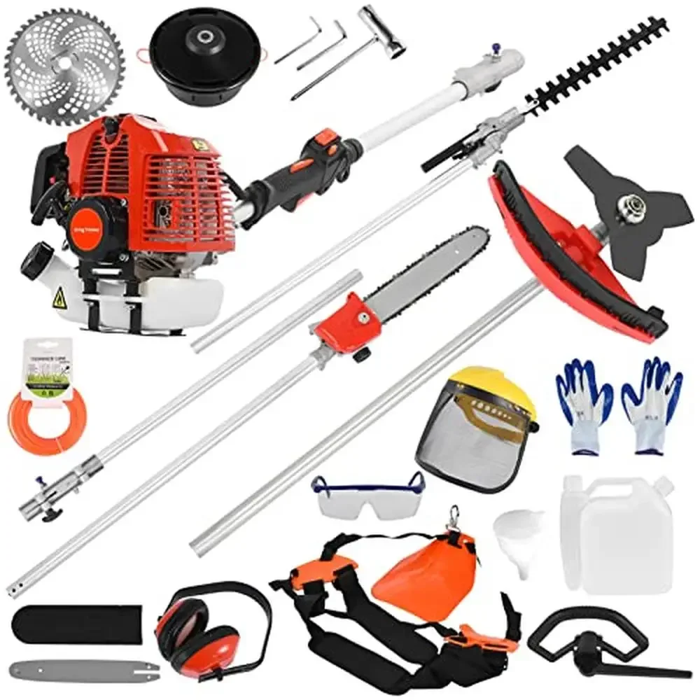 Gas Powered 52cc 5 in 1 Landscaping Tools Grass Trimmer Hedge Trimmer String Trimmer Brush Cutter Pole Saw with Extension Pole