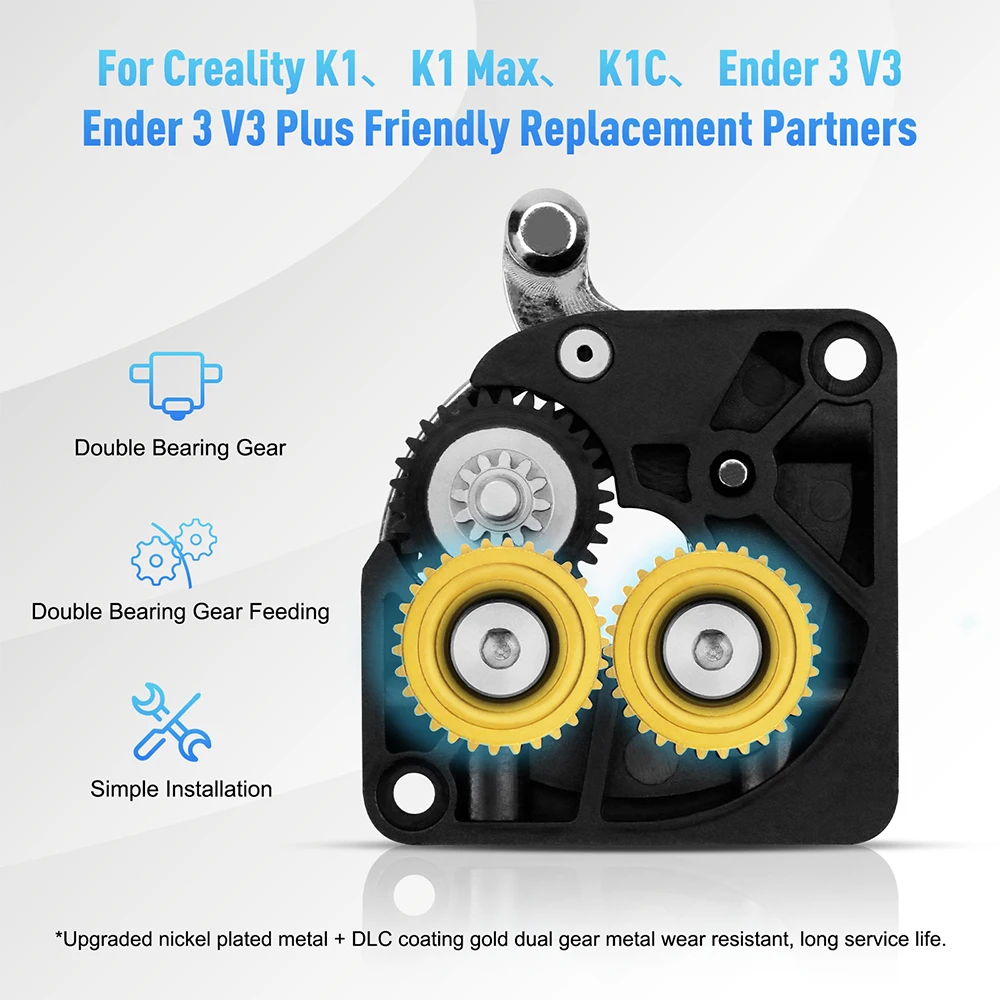 

Модернизированный комплект шестерен экструдера для Creality K1 K1C K1 Max Ender-3 V3/V3 Plus, никелированная закаленная сталь DLC, двойная шестерня подшипника