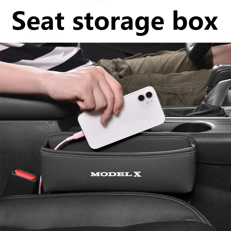 Organizador de asiento de coche, caja de almacenamiento de hendidura de cuero, accesorios de coche para Tesla Model 3 S Model X Y style Roadster