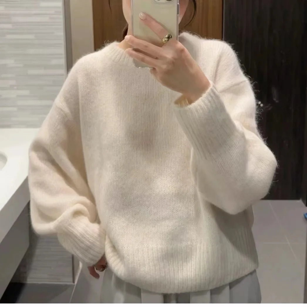 Nada escrito suporte ajuste redondo ne lã mistura longo sve camisola outono inverno cleanfit sle senhoras tamanho grande roupa interior