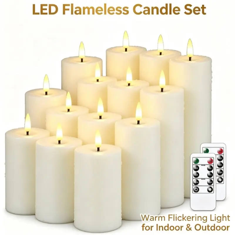 12Pcs LED Waterproof Candle Lights With 2 Remote Controls (5.5X11cm, 5.5X12.5Cm, 5.5X15cm, 5.5X17.5Cm)-A14I