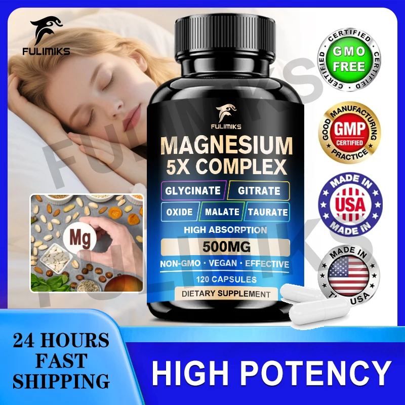 

Magnesium Complex Supplement - 5 in 1 Complex, Glycinate, Citrate, Malate, Taurate, Oxide - Stress, Muscle & Heart Support