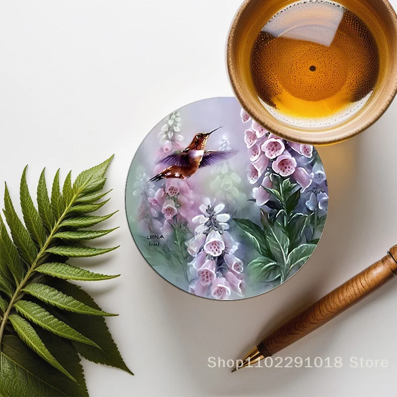 

1 Pcs Flowers And Hummingbirds Coasters For Cup Holders Acrylic 2D Flat Desktop Decorative Coaster Gifts For Men Women