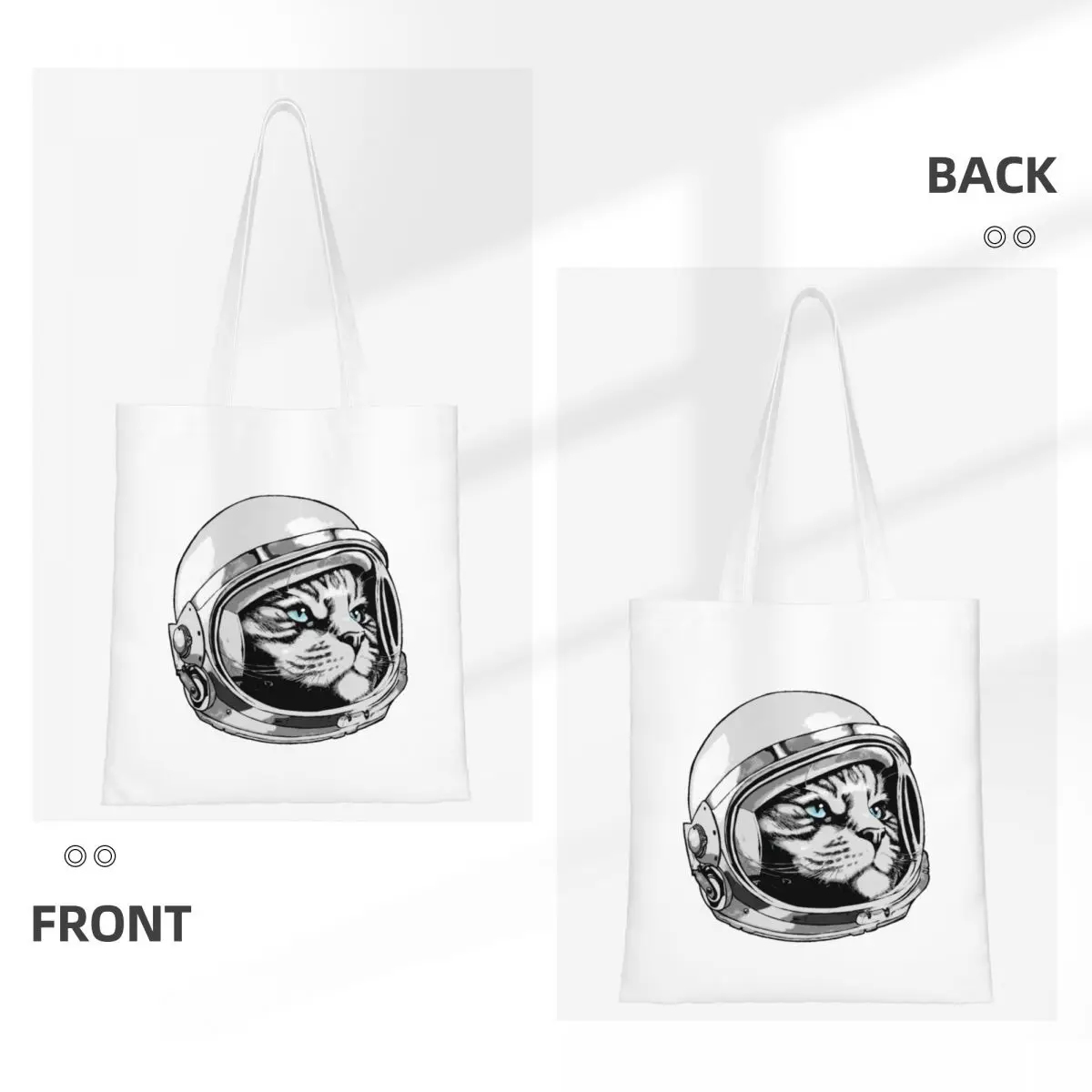 الفضاء القط قماش حمل حقيبة العصرية حقيبة تسوق كبيرة للنساء الفضاء نجوم غالاكسي الخيال العلمي Spacesuit رائد الفضاء أكياس التسوق #5