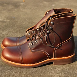 Durable Goodyear-Welted Motorcycle Rugged Heritage Boots Oil Genuine Leather 8111 Iron Ranger Boot For Men Cowhide Mid-Cut Shoes