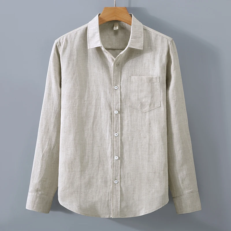 Lyocell 80% Linen 20% Shirts For Men Long Sleeve Premium Casual Summer Quality Breathable Thin Solid All Match Camisas De Hombre