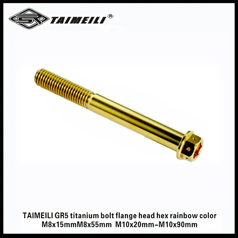 TAIMEILI GR5 Titanium Bolt Flange Head Hexagonal Gold M10/M8x15-70mm Motorcycle Repair Screw Transformation Screw