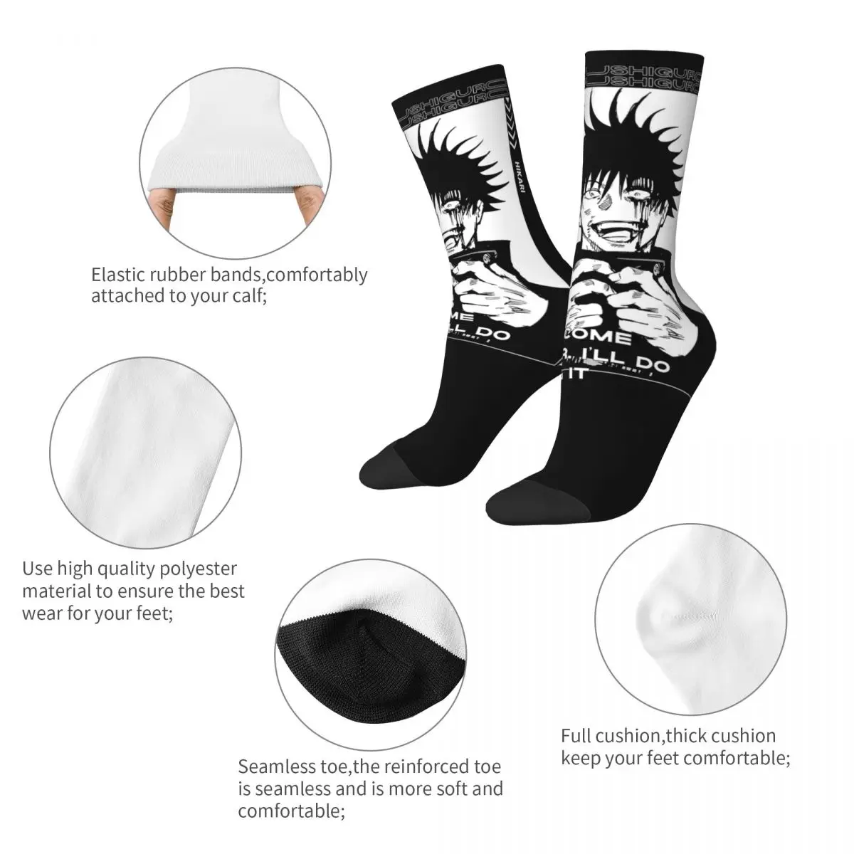 Colorful Fushiguro Megumi Sports Socks Anime Polyester Long Socks for Women Men Sweat Absorbing