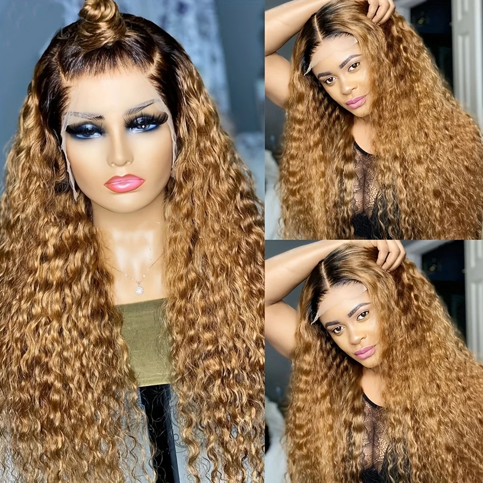 

Soft Preplucked Ombre Blond 180Density 26inch Kinky Curly Lace Front Wig For Women Natural Hairline Wig With synthetic Baby Hair