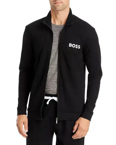 BOSS Herr Sportig Löparjacka i Bomullsfleece med Hel Dragkedja, Gym & Fitness med Active Logo, Lättskött Design 10 best sales chefs träningsoverall - №3