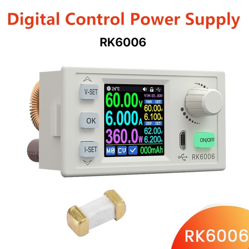 

Spare Parts RK6006 Digital Control Power Supply Buck Converter 60V 6A 4 Digit COMM Adjustable DC To DC Step Down Voltage Bench