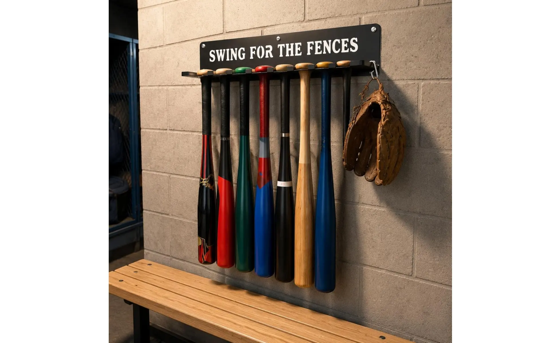 14 Bats 14 Sports Equipment Storage Rack Carabiner Hook Wall Mount Sports Equipment Rack Metal Construction Space Saving