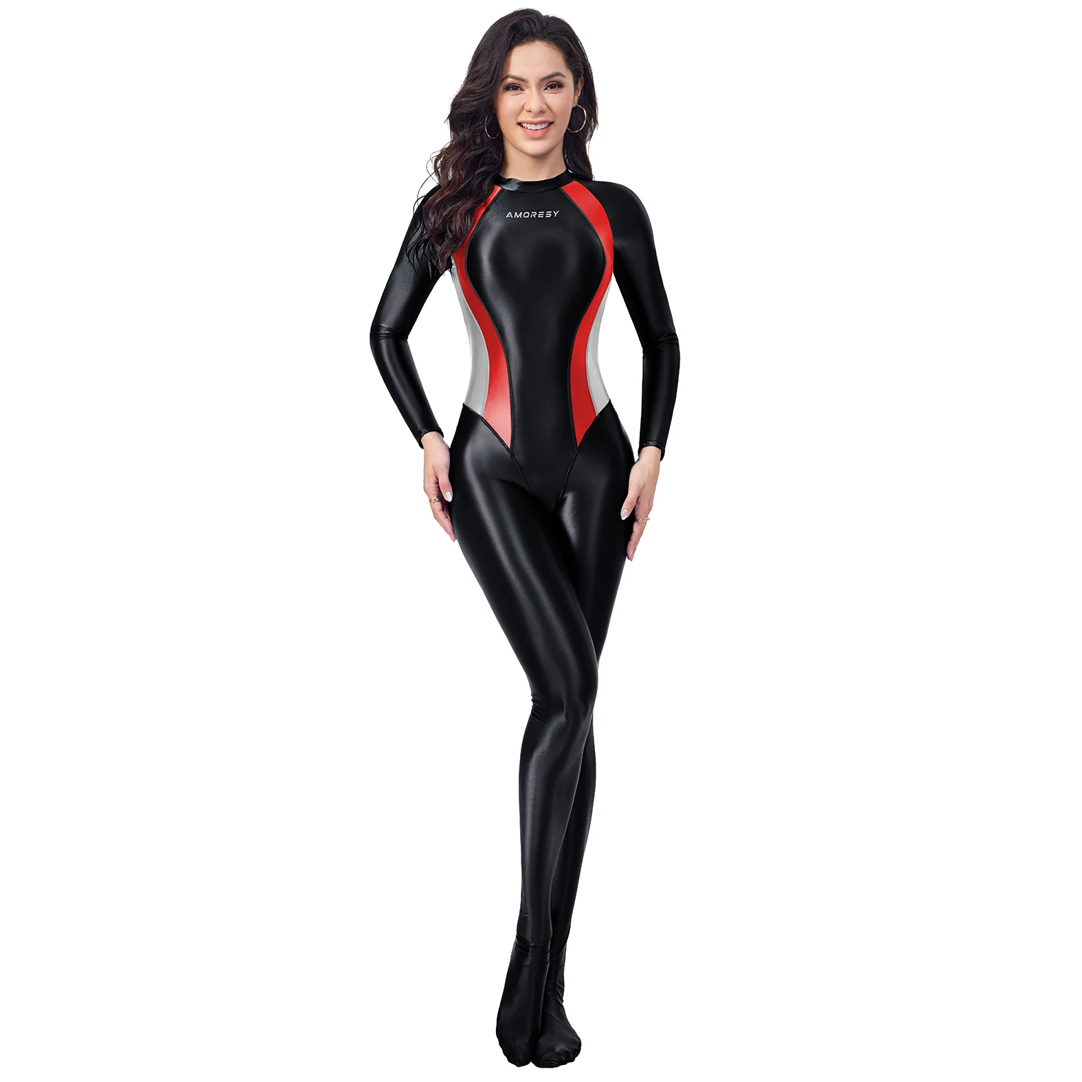 DROZENO Leotard Long Sleeve Color-block Slim-fit Slim-fit Spa Vacation Yoga Pilates Leotard