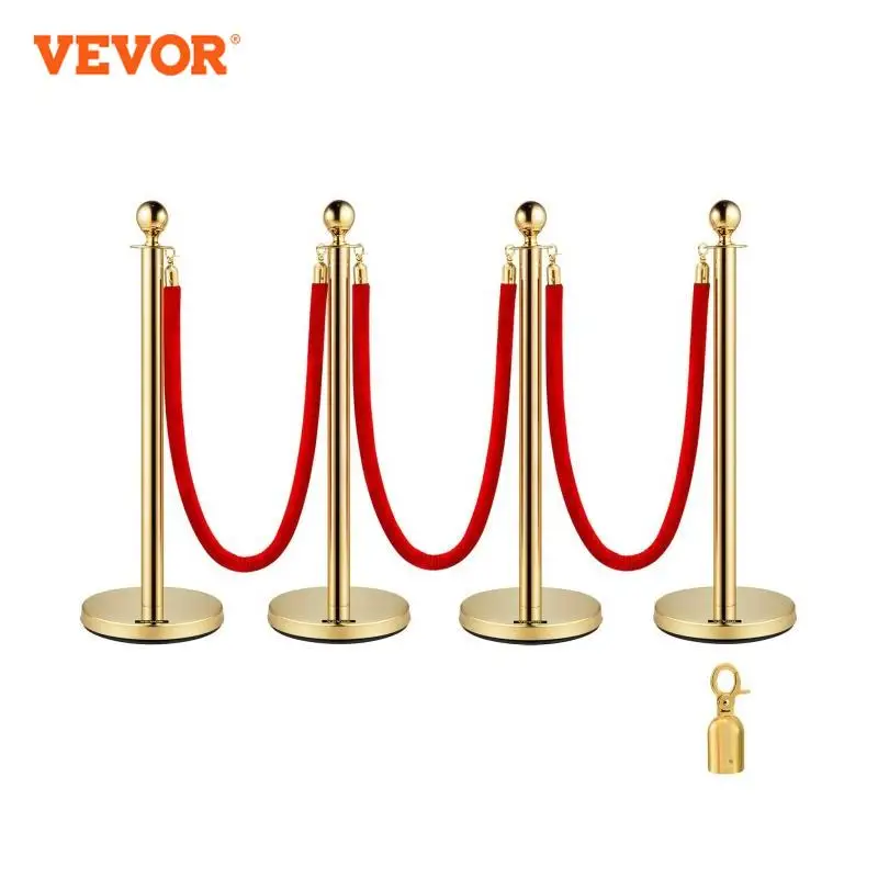 

VEVOR 38Inch Gold Silver Stanchion Posts Queue Red Velvet Rope Crowd Control Line Barriers with Stable Base for Party Supplies