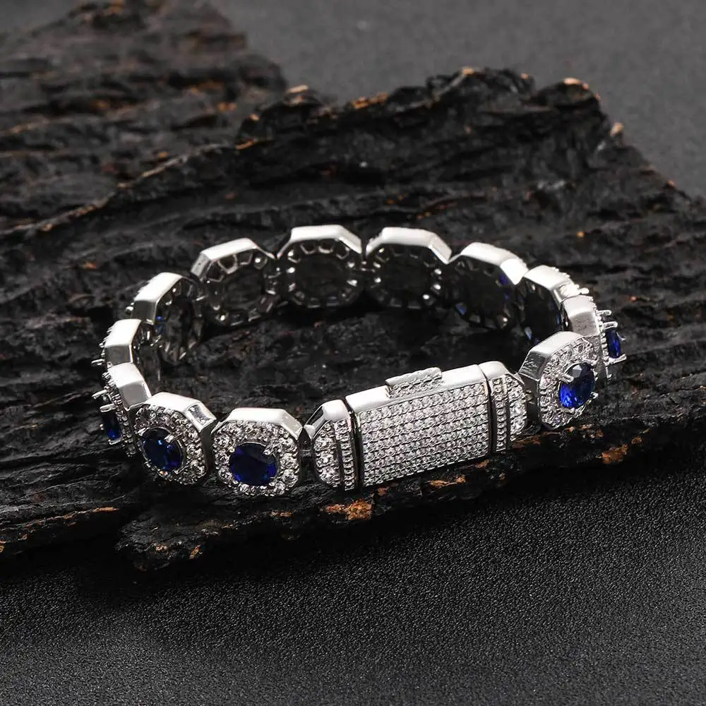 Influencer matching style, unisex 12mm Color Sugar Cube Bracelet uses PT950 Platinum paired with glossy artificial diamonds