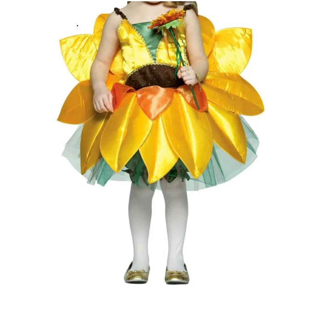 

1Pcs Children Sunflower Stage Costume Dress Yellow Size Party Skirt Set Performance Party Skirt Stage Performance Costume