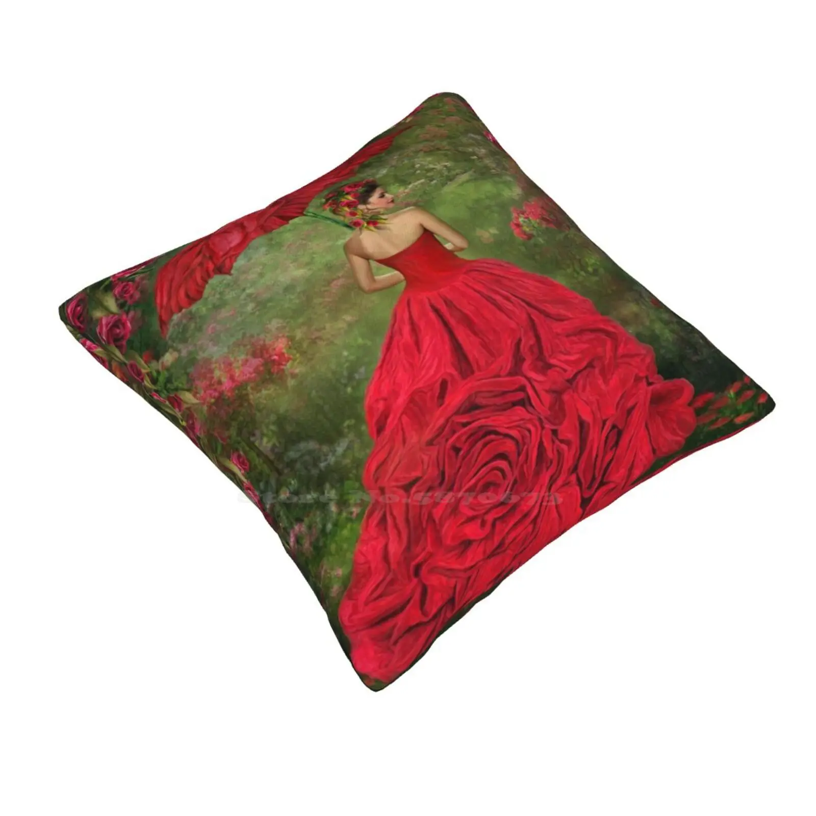 Woman In The Rose Gown Throw Cushion Pillow Cover Rose Garden Art Woman In Rose Art Rose Gown Art Flower Art Floral Art