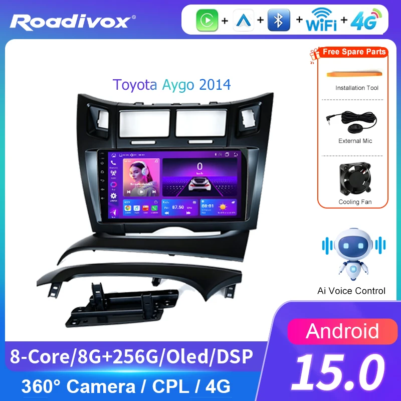 AI VOICE  Android Car Radio Multimedia player for Toyota Aygo 2014 GPS Navigation Stereo Screen Video Tape Recorder Carplay 4G