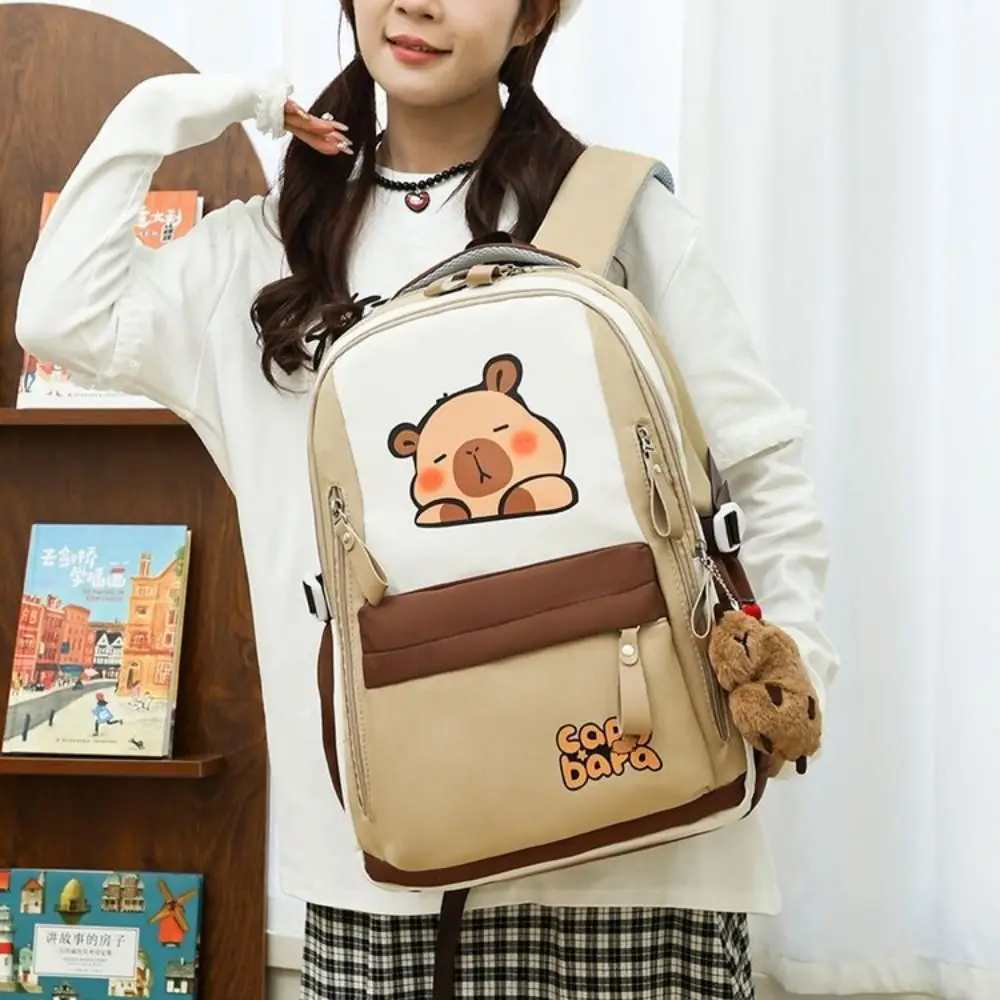 New Adjustable Strap Capybara Schoolbag Versatile Waterproof Shoulders Bag Large Capacity Shopping Bag