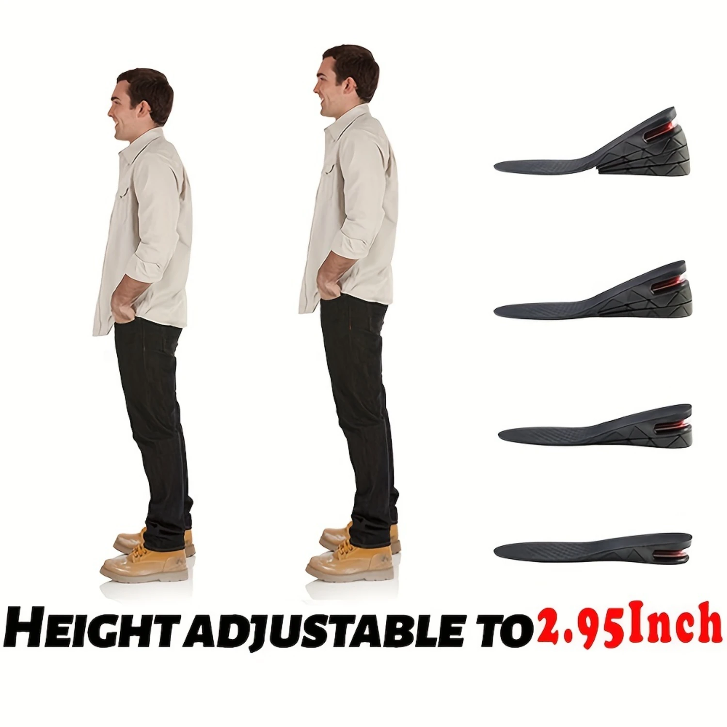 Adjustable ComfortMax Height-Increasing Insoles - Customizable Lift for Men & Women - Instantly Add Height with Concealed Design