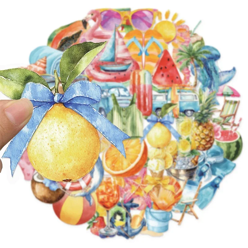 50PCS Fresh Summer Stickers Waterproof Vinyl Decals Colorful Cartoon Beach DIY Decoration for Water Bottles Laptops