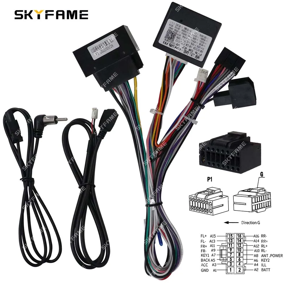 SKYFAME 자동차 16 핀 와이어링 하네스 어댑터, 디코딩 안드로이드 라디오 전원 케이블, 뷰익 앙코어 GL8 RZ-GM09 G-RZ-GM59
