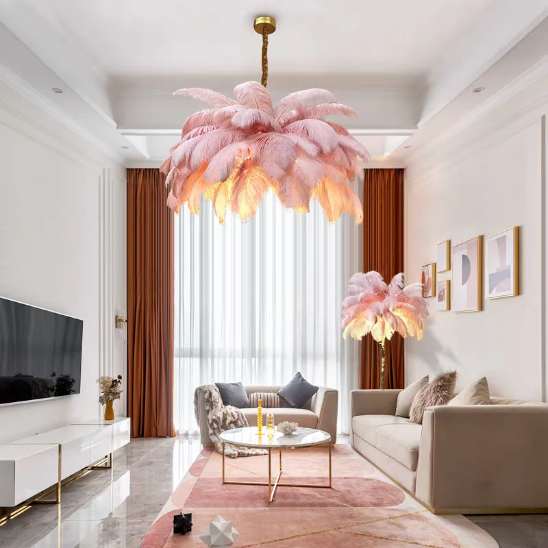Nordic Modern Ostrich Feather Pendant Light Luxury Romantic Bedroom Tree Light Living Room Decorative Lighting Fixture