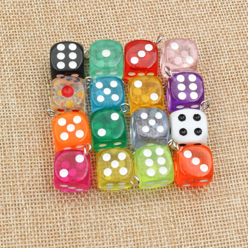 10Pcs 14x17mm Mixed Transparent Dice DIY Earring Pendants Miniature Figurines Resin Craft Cabochon Charms DIY Making Accessories