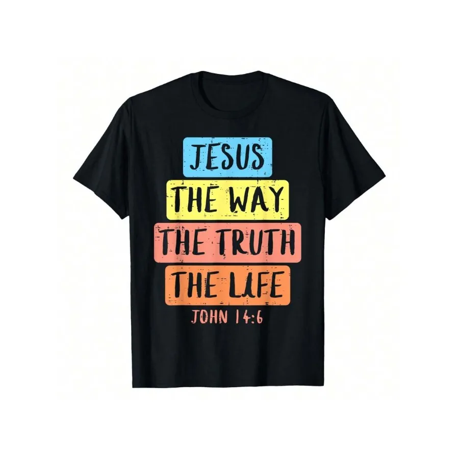 Camiseta Religiosa de Pascua para Niños y Hombres, con la Frase 'Caminos, Verdad y Vida' de Juan 14:6, 220g, Algodón Puro, Cuello Redondo, Ideal para Paseos con Estilo