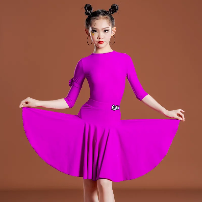 소녀 반팔 표준 라틴 댄스 드레스 어린이 볼룸 댄스 드레스 어린이 살사 룸바 차차 삼바 탱고 탑 스커트