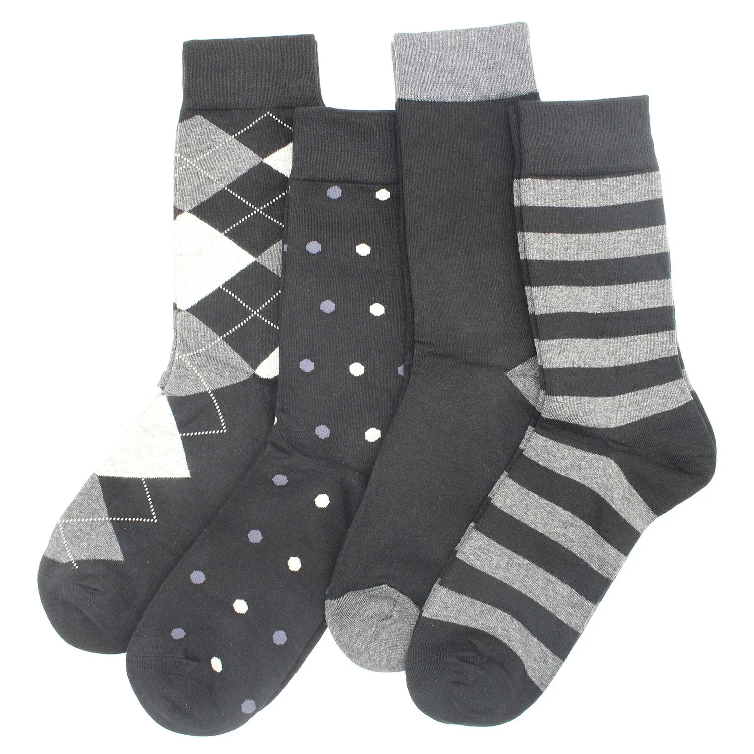 8 Pairs Large Size Casual Fashion Business Mid-tube Men Socks Black Gray Stripe Dot Diamond Men Dress Socks EU41-48