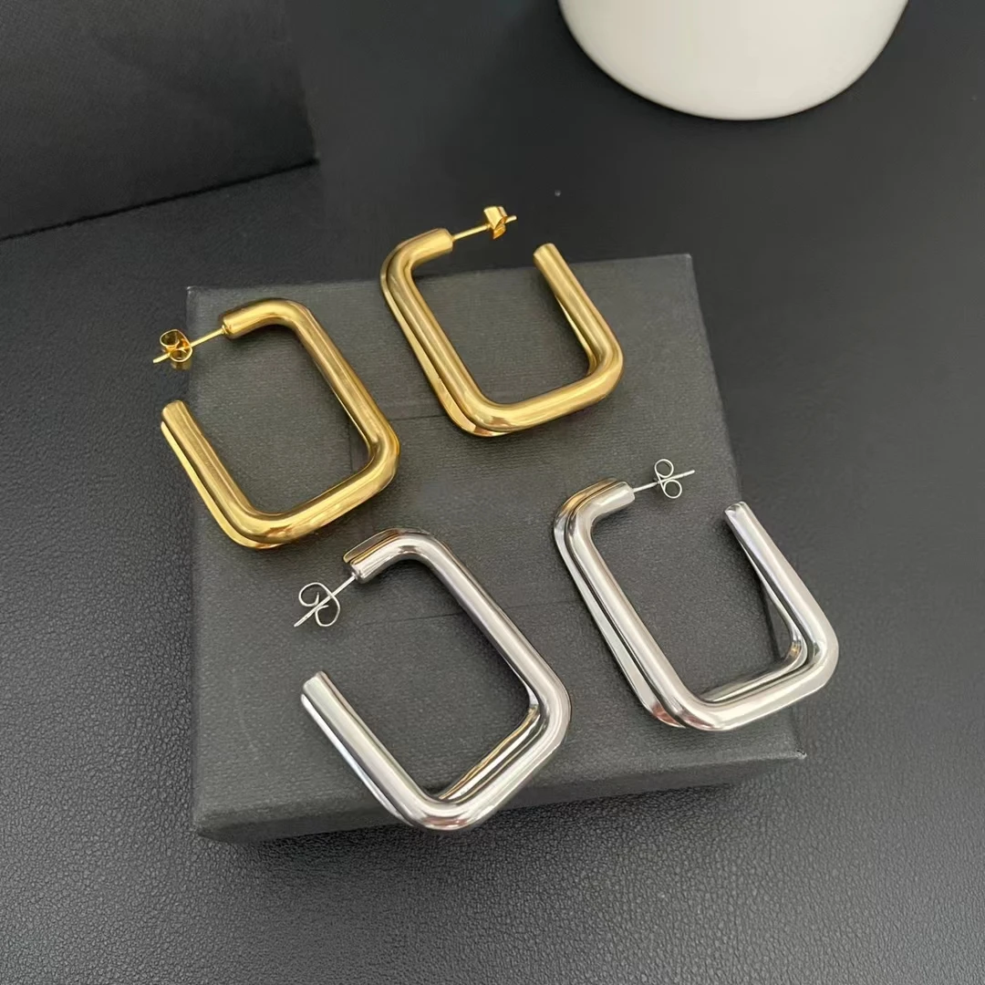 

High fashion temperament, personality, niche, exquisite and minimalist geometric double-layer earrings