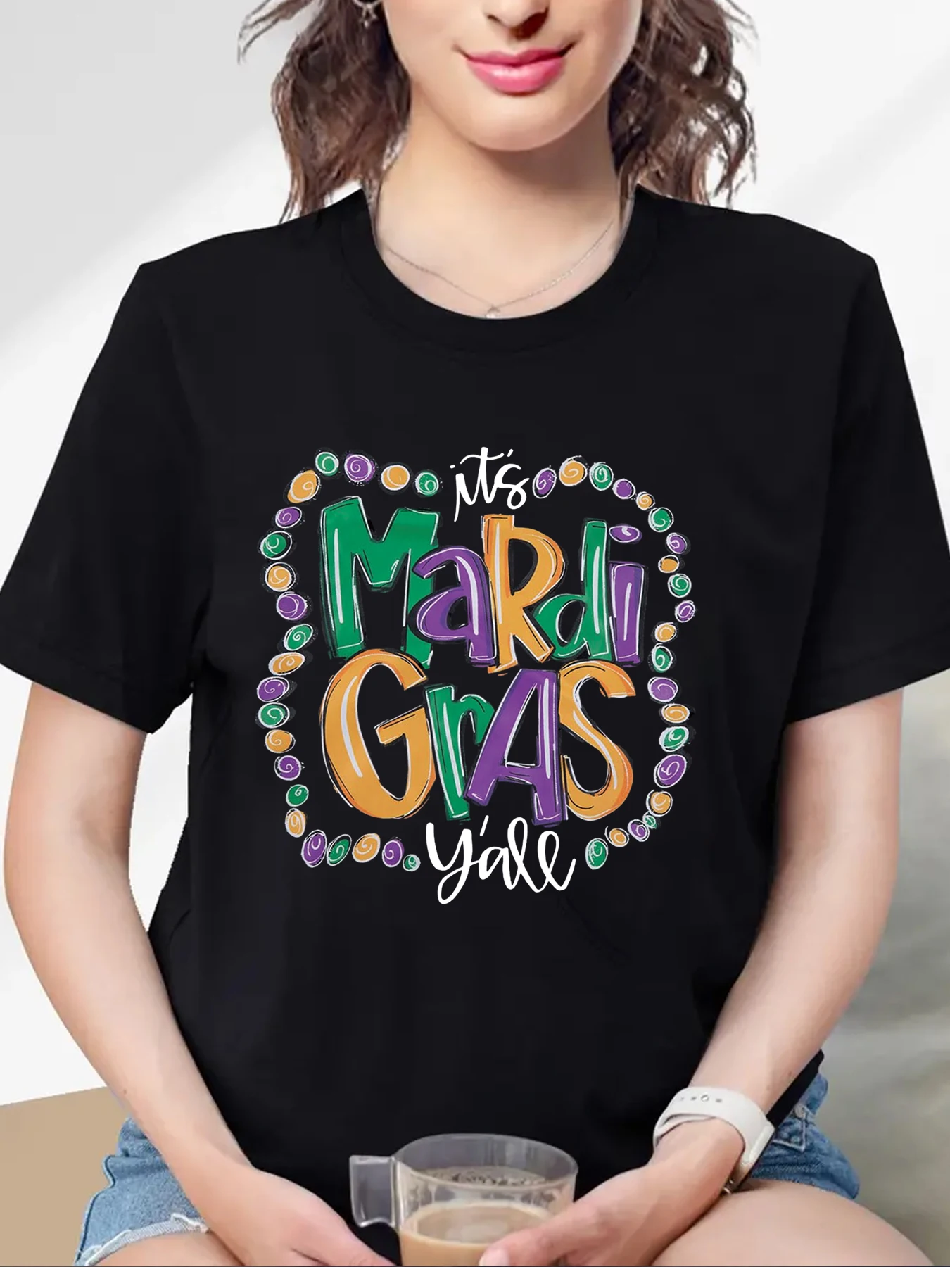 Summer T-Shirtmardi Gras Shirt for Women It's Mardi Gras Yall Shirt Carnival Outfit Shirt Holiday Bleached Short Sleeve Tops