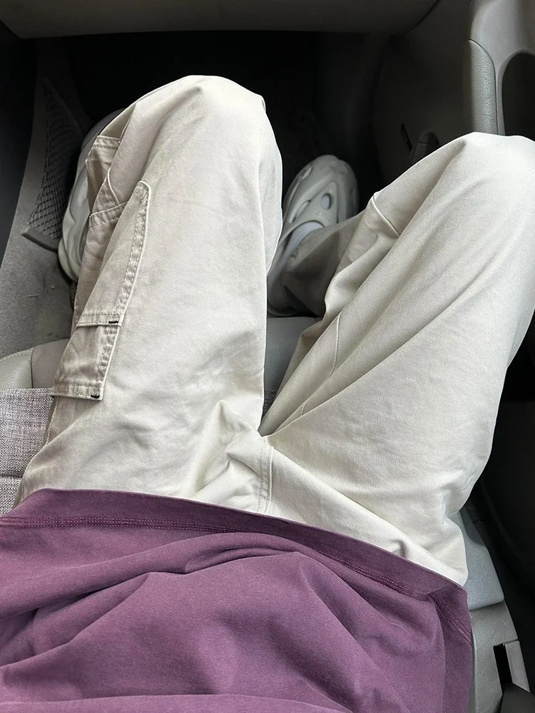 Pantaloni da lavoro decostruiti in puro cotone Paracadutista estivo da uomo Pantaloni casual larghi a gamba dritta con campana Bot Primavera Autunno