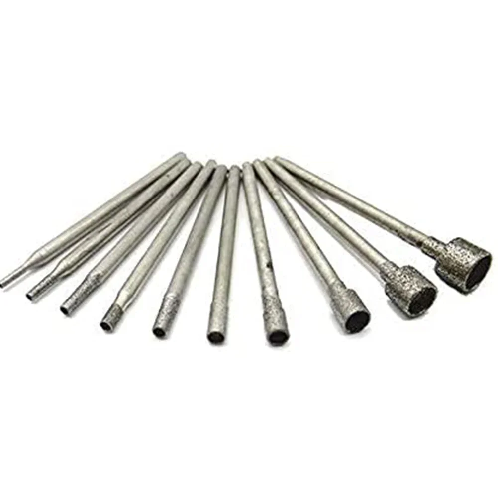 10 Pcs Diamond Burr Core Bits Grinding Head 0.8-5mm W/ 2.35mm Shank Rotary Tool For Electrical Grinder Accessories