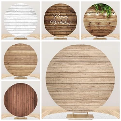 Wood Round Photography Backdrop Cover Brown Wood Board Wooden Wall Baby Shower Birthday Party Wedding Circle Photo Background